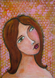 Original Portrait Painting - Whimsical Brunette Girl